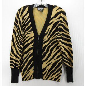 VINTAGE Berek Sweater Medium Cardigan Animal Print Full Zip Artsy
